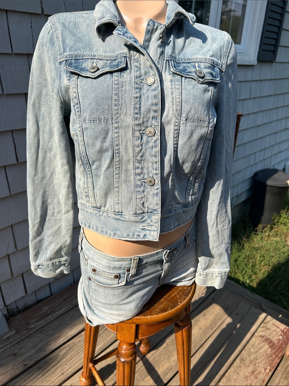 Free People Light Wash Cropped Denim Jacket XS